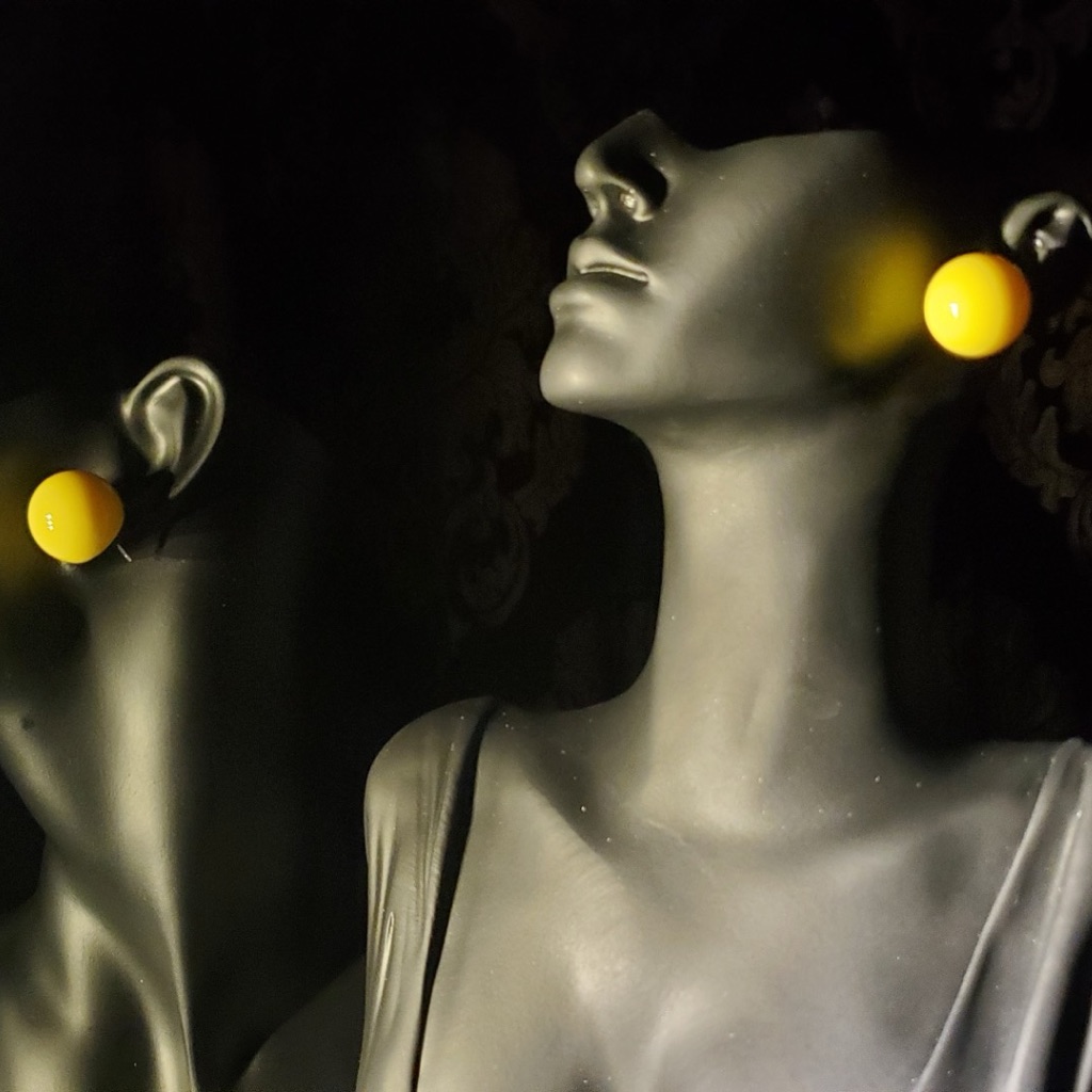 Bold Yellow Ball-Shaped Stud Silver Earrings
